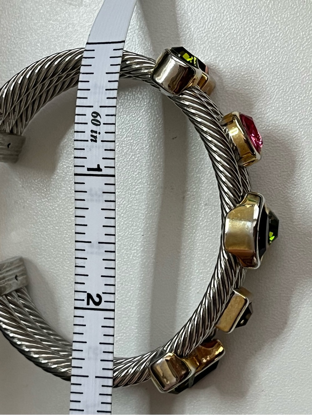 Multicolored CZ chunky twisted silver tone cuff collar and earring set - Picture 5 of 11